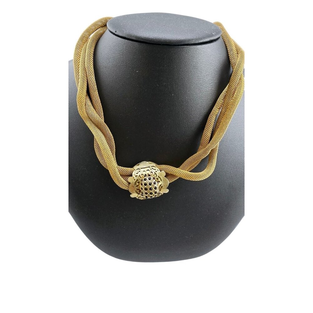 Vintage Unique Mesh Twisted Necklace w/ Rhinestone Center (A8102)